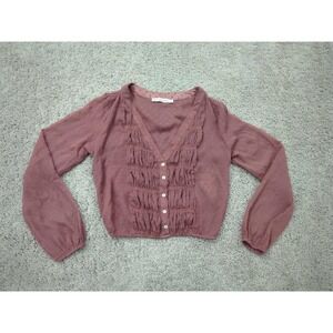 Abercrombie & Fitch Blouse Womens XS Purple V-Neck Pleated‎ Cropped Sheer Boho